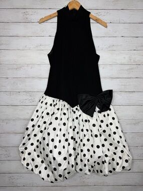 Vintage Alex Evenings Polka Dot Bubble Hem Dress Bow 80s Formal Size 9